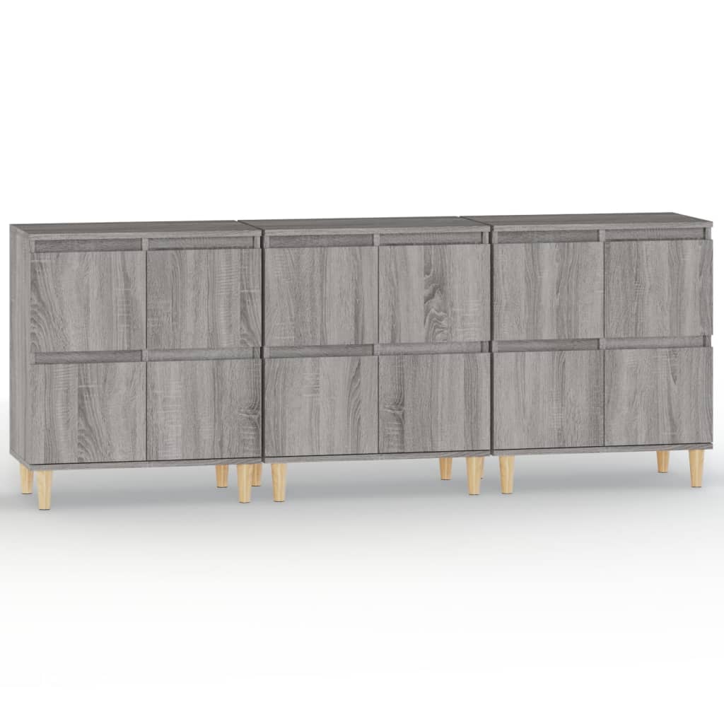 Aparador - Mueble de almacenamiento 3 uds 60 Roble/ Gris