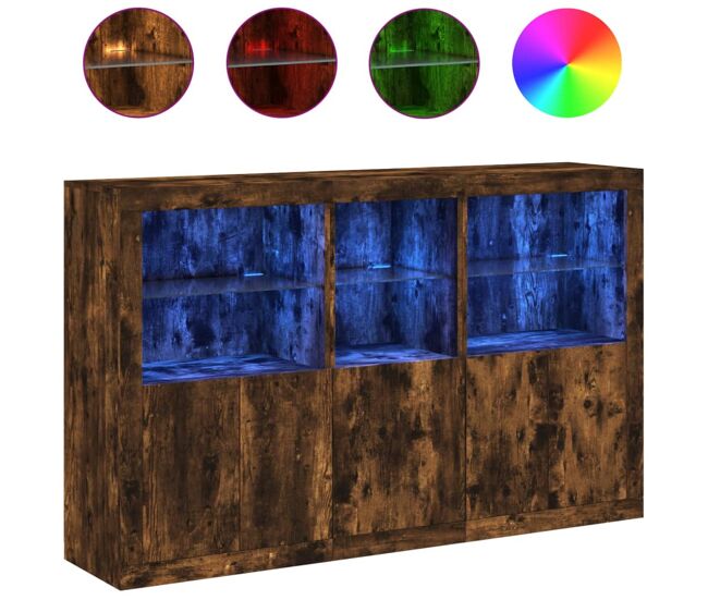 Aparador - mueble de almacenamiento con luces led roble ahumado 162x37x100 cm es2025