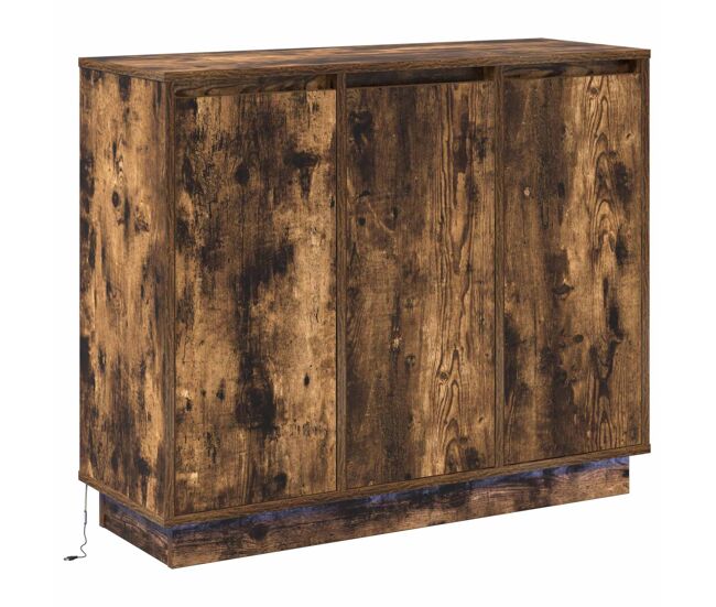 Aparador - mueble de almacenamiento led roble ahumado 90 x 32 x 75 cm madera de ingeniería es4185