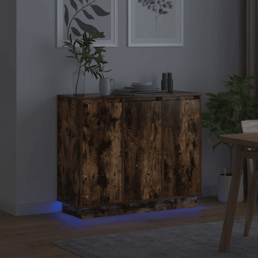 Aparador - Bufete - Móvei de apoio LED Carvalho Defumado 90 x 32 x 75 cm pt4185