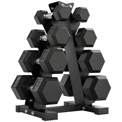 SPORTNOW Conjunto de Halteres de 8 Peças 50 kg Halteres Hexagonais 2x2kg 2x5kg 2x8kg 2x10kg com Suporte de Armazenamento e Punho Antiderrapante para Treino em Casa e Ginásio Preto