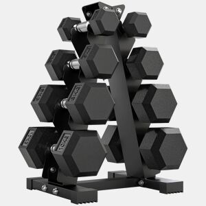SPORTNOW Conjunto de Halteres de 8 Peças 50 kg Halteres Hexagonais 2x2kg 2x5kg 2x8kg 2x10kg com Suporte de Armazenamento e Punho Antiderrapante para Treino em Casa e Ginásio Preto