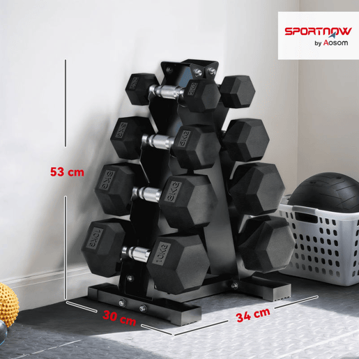 SPORTNOW Conjunto de Halteres de 8 Peças 50 kg Halteres Hexagonais 2x2kg 2x5kg 2x8kg 2x10kg com Suporte de Armazenamento e Punho Antiderrapante para Treino em Casa e Ginásio Preto