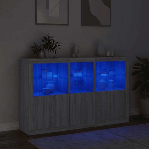 Aparador - Bufete - Móvei de apoio com luzes LED 162x37x100 cm cinzento sonoma pt1974