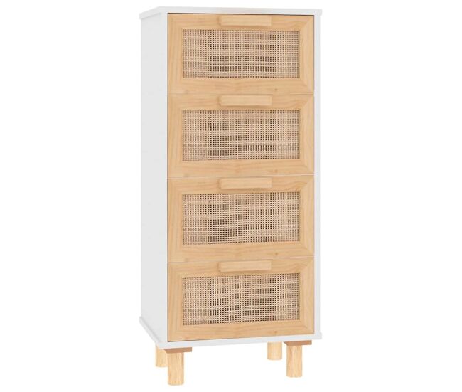 Aparador - mueble de almacenamiento blanco madera pino maciza y ratán natural 40x30x90 cm es1669
