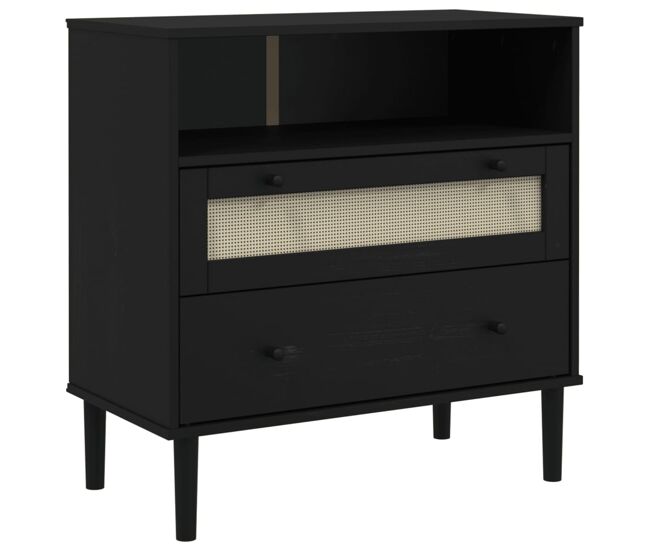 Aparador - mueble de almacenamiento aspecto de ratán madera pino negro 80x40x80 cm es1652