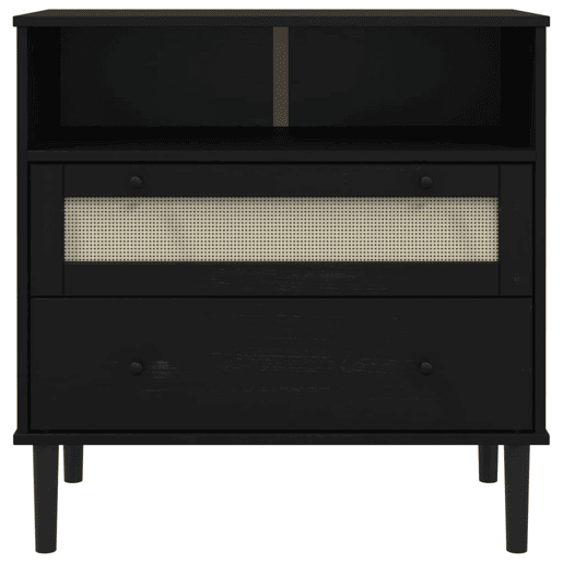 Aparador - Bufete - Móvei de apoio aspeto de vime 80x40x80 cm pinho maciço preto pt1652