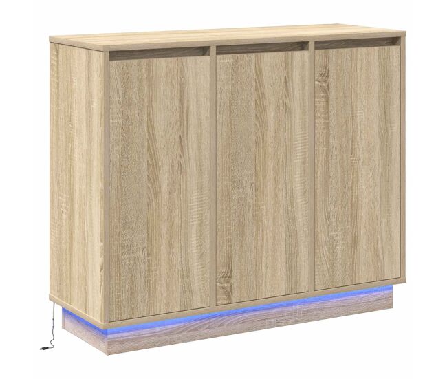 Aparador - mueble de almacenamiento led roble sonoma 90 x 32 x 75 cm madera de ingeniería es4211