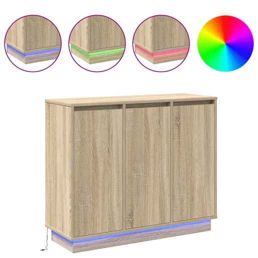Aparador - Bufete - Móvei de apoio LED Carvalho Sonoma 90 x 32 x 75 cm Madeira processada pt4211