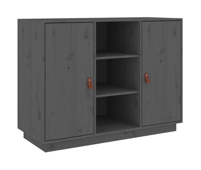 Aparador - mueble de almacenamiento de madera maciza de pino gris 100x40x75 cm es3961