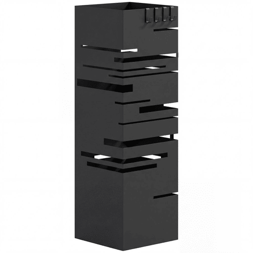 HOMCOM Suporte para Guarda Chuva Metálico com 4 Ganchos e Bandeja de Recolha de Gotas Removível Porta Guarda Chuva Branco para Entrada Escritório 15,5x15,5x49 cm Preto