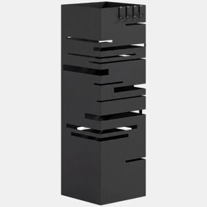 HOMCOM Suporte para Guarda Chuva Metálico com 4 Ganchos e Bandeja de Recolha de Gotas Removível Porta Guarda Chuva Branco para Entrada Escritório 15,5x15,5x49 cm Preto