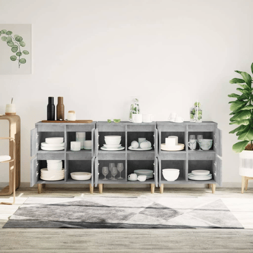 Aparadores - Bufetes - Móveis de apoio 3 pcs 60x35x70 cm derivados de madeira cinza cimento pt5306