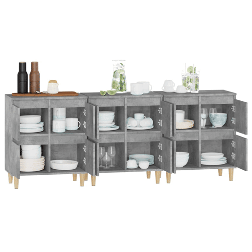 Aparadores - Bufetes - Móveis de apoio 3 pcs 60x35x70 cm derivados de madeira cinza cimento pt5306
