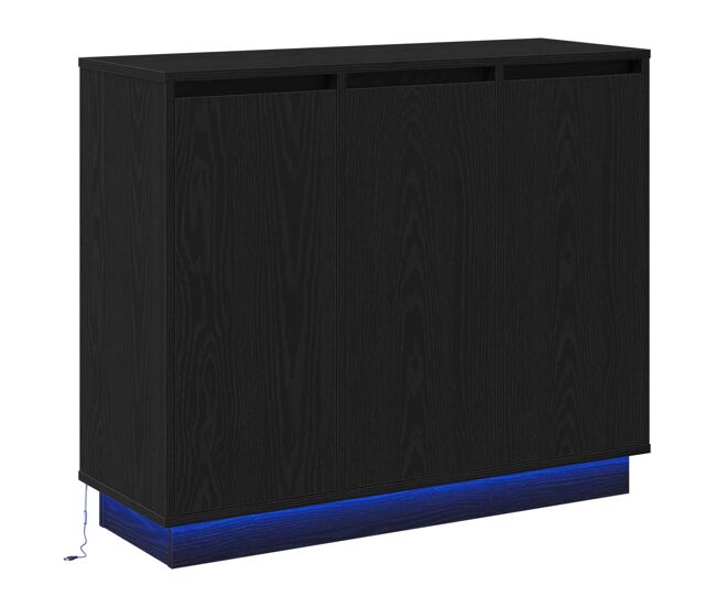 Aparador - mueble de almacenamiento led roble negro 90 x 32 x 75 cm madera de ingeniería es4208
