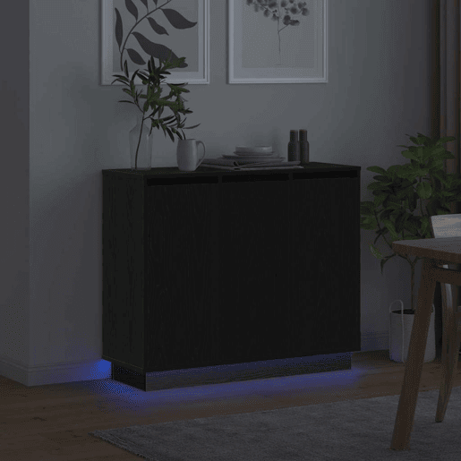 Aparador - Bufete - Móvei de apoio LED Carvalho Preto 90 x 32 x 75 cm Madeira processada pt4208
