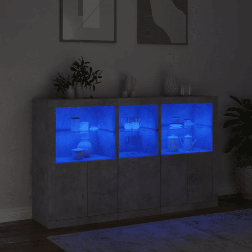 Aparador - Bufete - Móvei de apoio com luzes LED 162x37x100 cm cinzento cimento pt1944