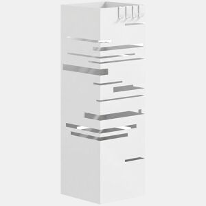 HOMCOM Suporte para Guarda Chuva Metálico com 4 Ganchos e Bandeja de Recolha de Gotas Removível Porta Guarda Chuva Branco para Entrada Escritório 15,5x15,5x49 cm Branco