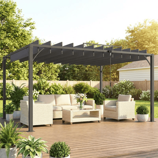 Outsunny Pérgola 390x295x213 cm para Jardim com Desenho de Lâminas Superiores Giratórias até 135° Proteção UV 50+ e Estrutura de Aço para Pátio Terraço Varanda Cinza