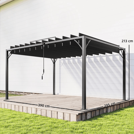 Outsunny Pérgola 390x295x213 cm para Jardim com Desenho de Lâminas Superiores Giratórias até 135° Proteção UV 50+ e Estrutura de Aço para Pátio Terraço Varanda Cinza