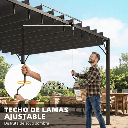 Outsunny Pérgola 390x295x213 cm para Jardim com Desenho de Lâminas Superiores Giratórias até 135° Proteção UV 50+ e Estrutura de Aço para Pátio Terraço Varanda Cinza