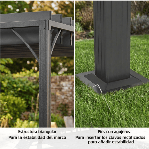Outsunny Pérgola 390x295x213 cm para Jardim com Desenho de Lâminas Superiores Giratórias até 135° Proteção UV 50+ e Estrutura de Aço para Pátio Terraço Varanda Cinza