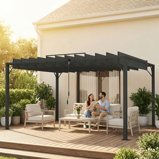 Outsunny Pérgola 390x295x213 cm para Jardim com Desenho de Lâminas Superiores Giratórias até 135° Proteção UV 50+ e Estrutura de Aço para Pátio Terraço Varanda Cinza