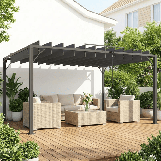 Outsunny Pérgola 390x295x213 cm para Jardim com Desenho de Lâminas Superiores Giratórias até 135° Proteção UV 50+ e Estrutura de Aço para Pátio Terraço Varanda Cinza