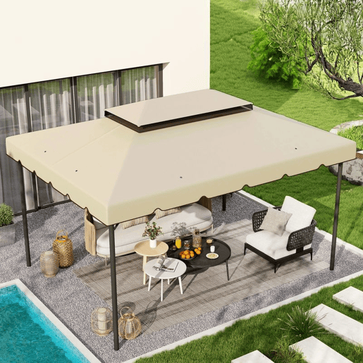 Outsunny Toldo de Substituição para Pérgola 400x300 cm Teto de Substituição para Pérgolas Exterior com Duplo Teto e 8 Orifícios de Drenagem Bege
