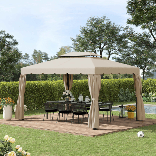 Outsunny Toldo de Substituição para Pérgola 400x300 cm Teto de Substituição para Pérgolas Exterior com Duplo Teto e 8 Orifícios de Drenagem Bege