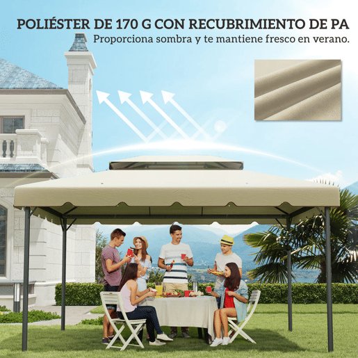Outsunny Toldo de Substituição para Pérgola 400x300 cm Teto de Substituição para Pérgolas Exterior com Duplo Teto e 8 Orifícios de Drenagem Bege