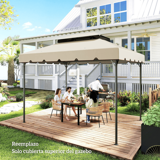 Outsunny Toldo de Substituição para Pérgola 400x300 cm Teto de Substituição para Pérgolas Exterior com Duplo Teto e 8 Orifícios de Drenagem Bege