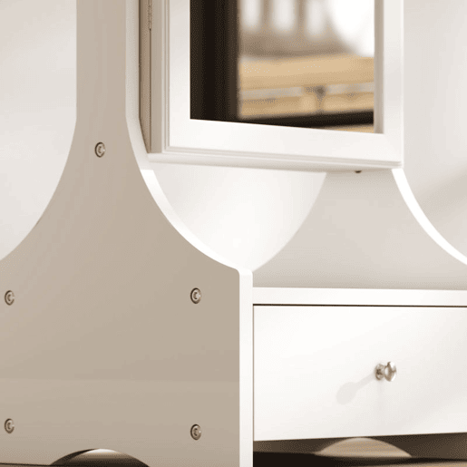 HOMCOM Espelho de Joias com Luzes LED Armário para Joias Armário com Espelho de Ângulo Ajustável Gavetas Mesa Interior Dobrável Fecho Luzes com Desligar Automático Branco