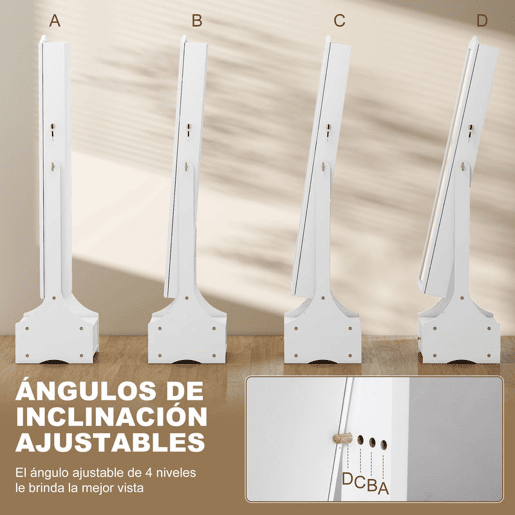 HOMCOM Espelho de Joias com Luzes LED Armário para Joias Armário com Espelho de Ângulo Ajustável Gavetas Mesa Interior Dobrável Fecho Luzes com Desligar Automático Branco