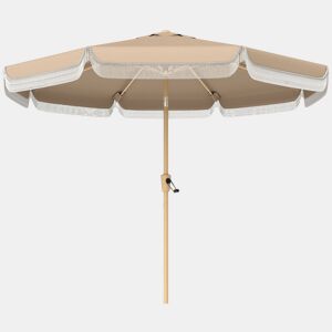 Outsunny Chapéu de Sol para Terraço Exterior Ø266x238 cm Chapéu de Sol de Jardim com Ângulo Ajustável 30° Manivela Franjas e Ventilação, Impermeável Parasol para Terraço Praia Pátio Varanda Caqui
