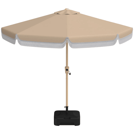 Outsunny Chapéu de Sol para Terraço Exterior Ø266x238 cm Chapéu de Sol de Jardim com Ângulo Ajustável 30° Manivela Franjas e Ventilação, Impermeável Parasol para Terraço Praia Pátio Varanda Caqui