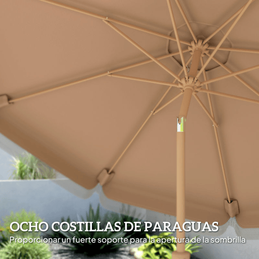 Outsunny Chapéu de Sol para Terraço Exterior Ø266x238 cm Chapéu de Sol de Jardim com Ângulo Ajustável 30° Manivela Franjas e Ventilação, Impermeável Parasol para Terraço Praia Pátio Varanda Caqui