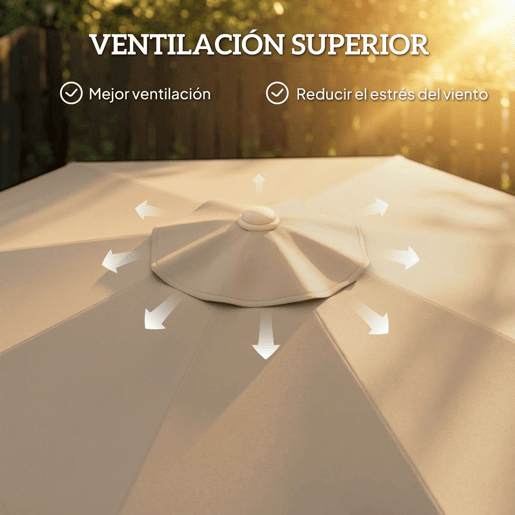 Outsunny Chapéu de Sol para Terraço Exterior Ø266x238 cm Chapéu de Sol de Jardim com Ângulo Ajustável 30° Manivela Franjas e Ventilação, Impermeável Parasol para Terraço Praia Pátio Varanda Caqui