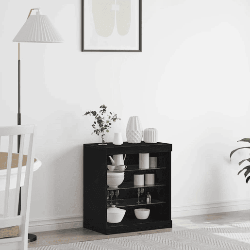 Aparador - Bufete - Móvei de apoio LED Carvalho Preto 60,5 x 37 x 67 cm pt4206