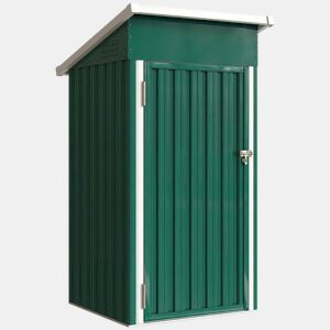 Outsunny Abrigo Exterior Metálico 107,5x91x185 cm Abrigo de Jardim com Teto Inclinado Porta com Trinco Ventilação e Luvas Abrigo de Armazenamento para Ferramentas Verde