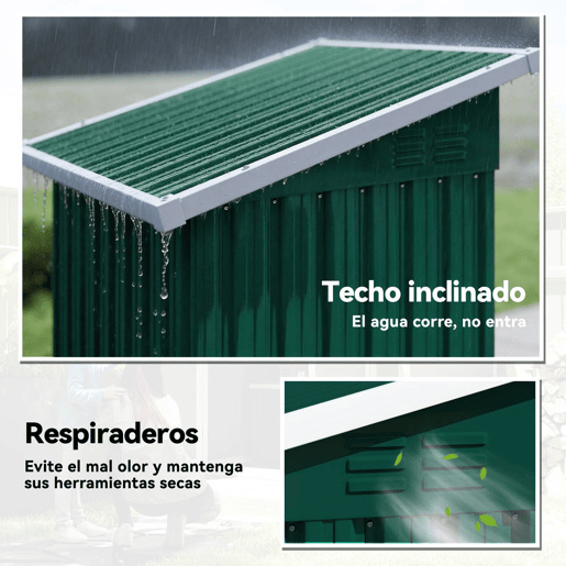 Outsunny Abrigo Exterior Metálico 107,5x91x185 cm Abrigo de Jardim com Teto Inclinado Porta com Trinco Ventilação e Luvas Abrigo de Armazenamento para Ferramentas Verde