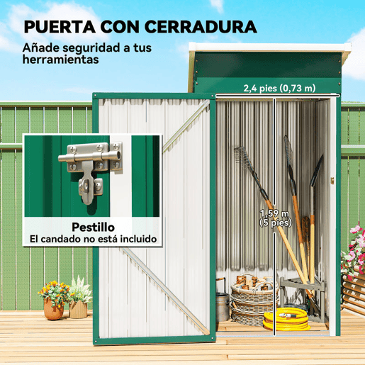 Outsunny Abrigo Exterior Metálico 107,5x91x185 cm Abrigo de Jardim com Teto Inclinado Porta com Trinco Ventilação e Luvas Abrigo de Armazenamento para Ferramentas Verde