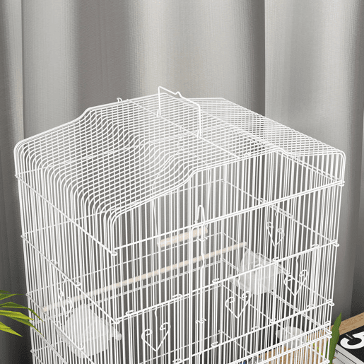 PawHut Gaiola para Pássaros, Gaiola de Metal com Portas 4 Comedouros 3 Poleiros Baloiço Bandeja Removível e Alça de Transporte para Loro Canário Periquito 46,5x35,5x92 cm Verde