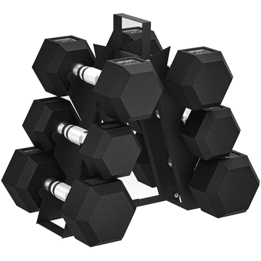 SPORTNOW Conjunto de Halteres de 6 Peças 36 kg Halteres Hexagonais 2x4kg 2x6kg 2x8kg com Suporte de Armazenamento e Punho Antiderrapante para Treino em Casa ou Ginásio Preto