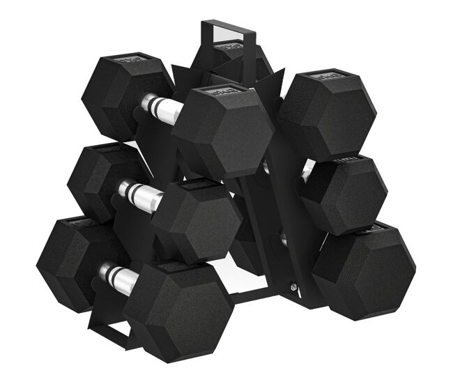 Sportnow juego de mancuernas de 6 piezas 36 kg, mancuernas hexagonales 2x4kg, 2x6kg, 2x8kg, con soporte de almacenamiento y mango antideslizante para entrenamiento en casa gimnasio, negro