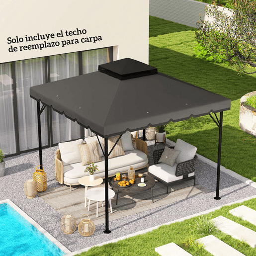 Outsunny Teto de Substituição para Pérgola 3x3 m Cobertura com Teto Duplo 8 Orifícios de Drenagem e Proteção UPF 30+ APENAS Toldo de Substituição Cinzento Claro