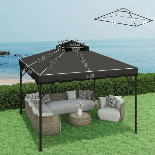 Outsunny Teto de Substituição para Pérgola 3x3 m Cobertura com Teto Duplo 8 Orifícios de Drenagem e Proteção UPF 30+ APENAS Toldo de Substituição Cinzento Claro