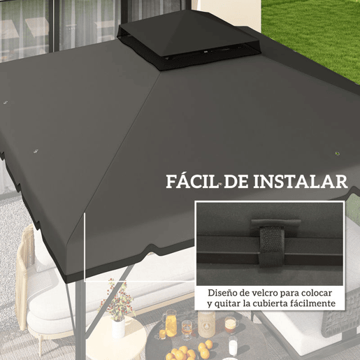 Outsunny Teto de Substituição para Pérgola 3x3 m Cobertura com Teto Duplo 8 Orifícios de Drenagem e Proteção UPF 30+ APENAS Toldo de Substituição Cinzento Claro