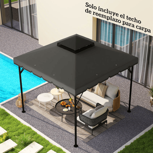 Outsunny Teto de Substituição para Pérgola 3x3 m Cobertura com Teto Duplo 8 Orifícios de Drenagem e Proteção UPF 30+ APENAS Toldo de Substituição Cinzento Claro