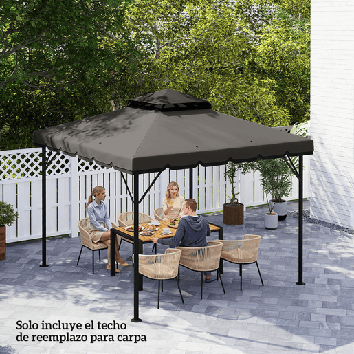 Outsunny Teto de Substituição para Pérgola 3x3 m Cobertura com Teto Duplo 8 Orifícios de Drenagem e Proteção UPF 30+ APENAS Toldo de Substituição Cinzento Claro